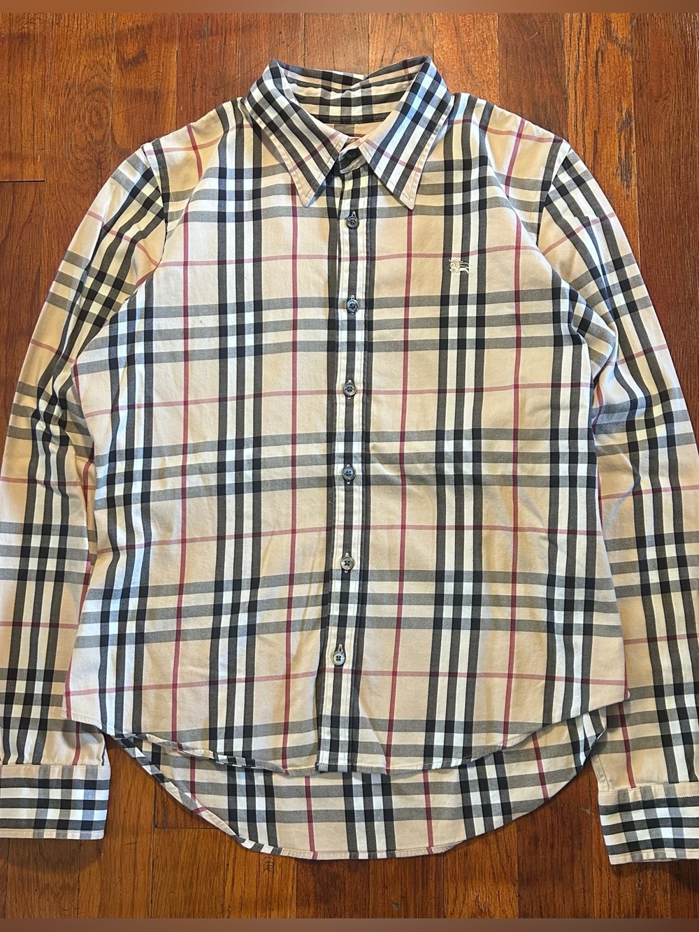 Burberry London Classic Nova Check Plaid Beige Longsleeve Button Down Shirt S